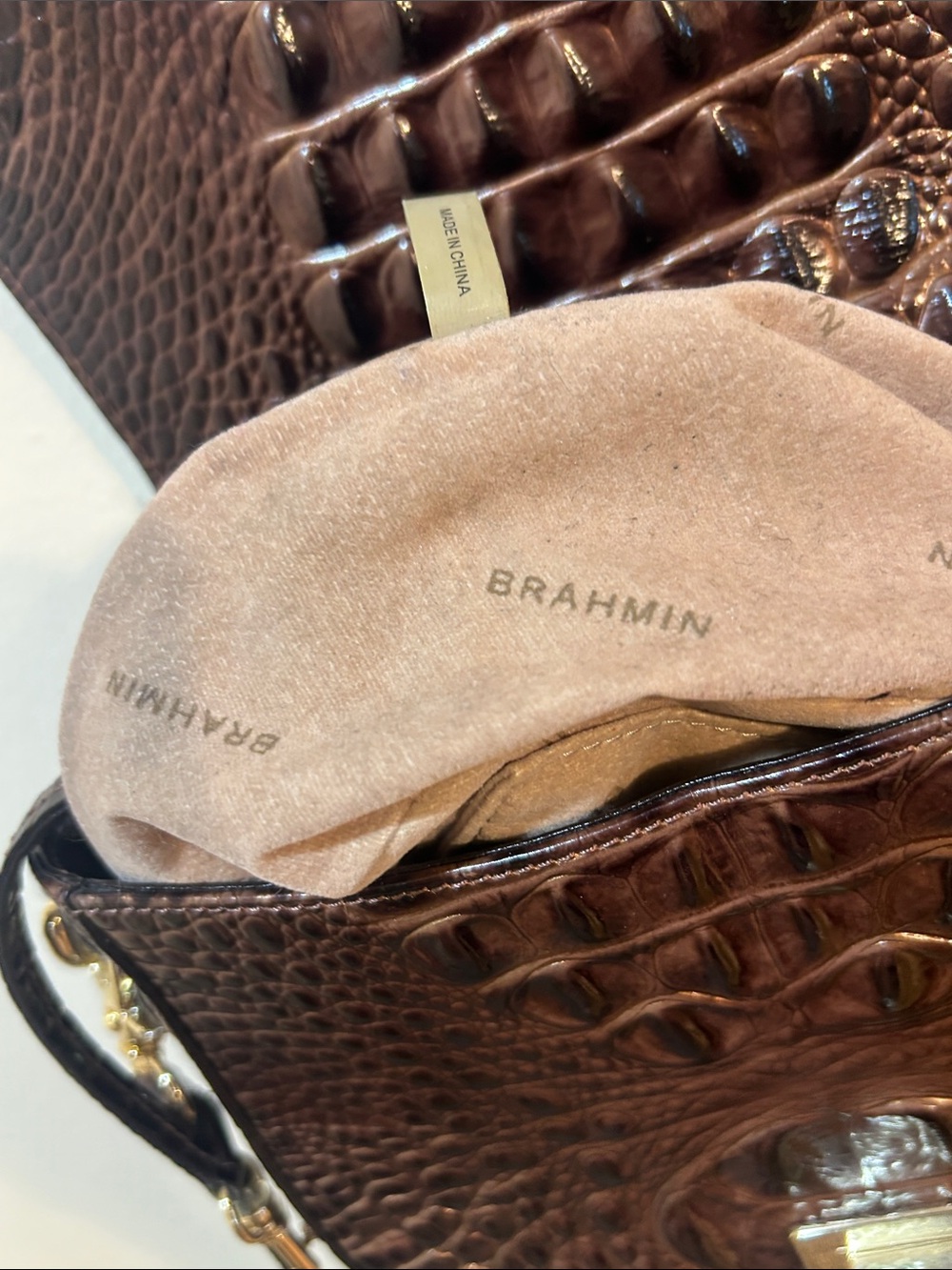 Brahmin Dark Brown Croc-Embossed Leather Crossbody - Picture 5 of 7